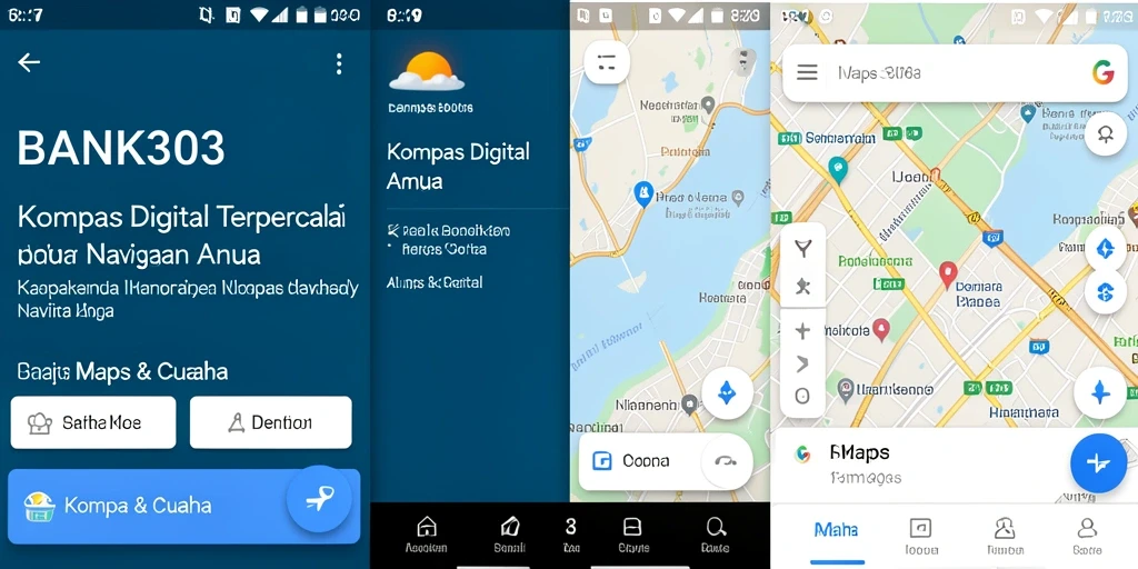 Tampilan antarmuka aplikasi BANK303 dengan kompas digital yang jelas.