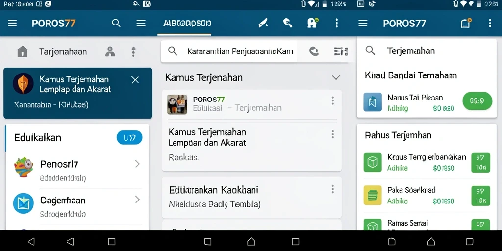 Antarmuka POROS77 yang user-friendly untuk Kamus Terjemahan.