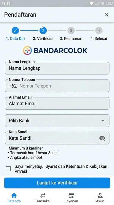 Tampilan halaman daftar bandarcolok